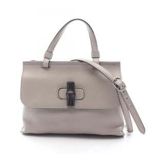 GUCCI Gray Leather Bamboo Bag